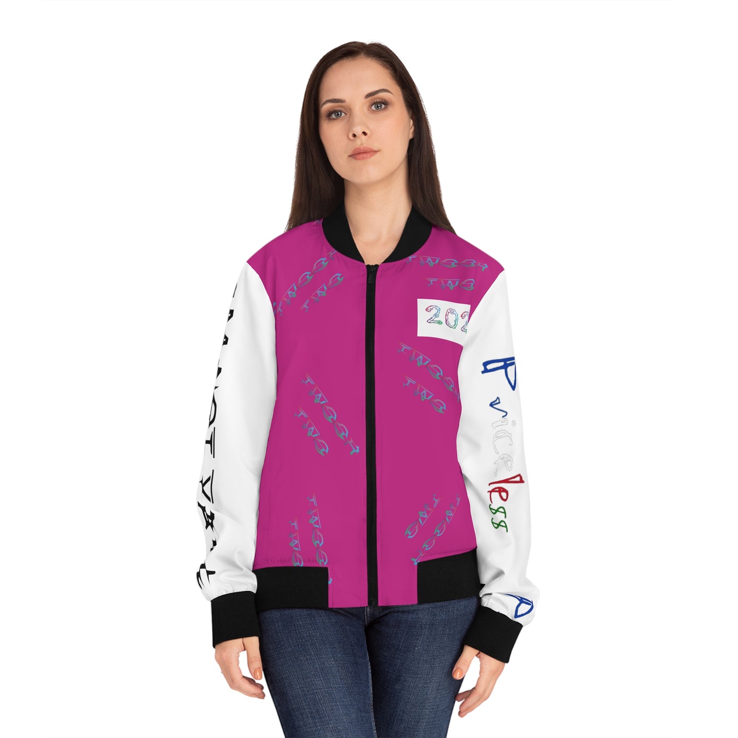 Trendy Women's Bomber Jacket with Colorful Heart Design